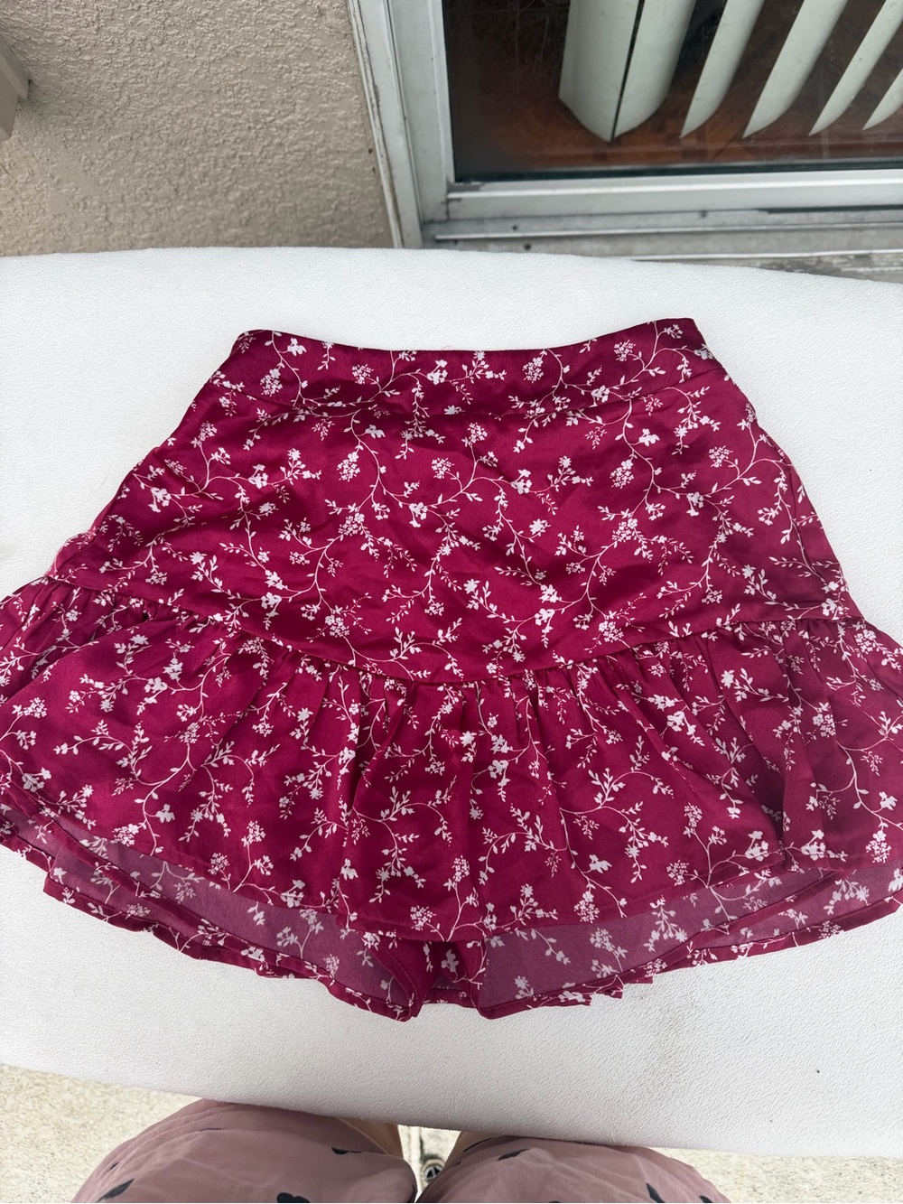 Forever 21 Burgundy Floral Ruffled Skater Skirt
